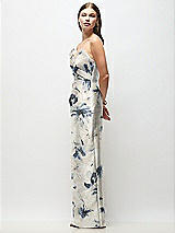 Side View Thumbnail - Inkwash Blue Floral Strapless Asymmetrical Draped Satin Column Floral Maxi Dress
