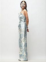 Side View Thumbnail - Porcelain Blue Seraphina Floral Strapless Asymmetrical Draped Satin Column Floral Maxi Dress