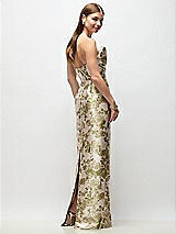 Rear View Thumbnail - Peridot Blush Strapless Asymmetrical Draped Abstract Floral Jacquard Column Maxi Dress