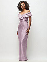Side View Thumbnail - Suede Rose Draped Wrap Off-the-Shoulder Satin Column Floral Maxi Dress