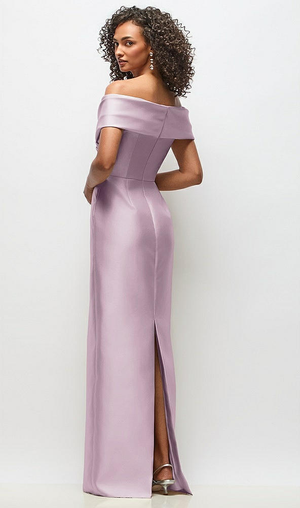 Back View - Suede Rose Draped Wrap Off-the-Shoulder Satin Column Floral Maxi Dress