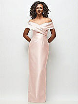 Front View Thumbnail - Blush Draped Wrap Off-the-Shoulder Satin Column Floral Maxi Dress