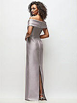 Rear View Thumbnail - Cashmere Gray Draped Wrap Off-the-Shoulder Satin Column Floral Maxi Dress
