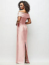 Rear View Thumbnail - Rose Draped Wrap Off-the-Shoulder Satin Column Floral Maxi Dress