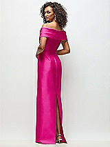 Rear View Thumbnail - Think Pink Draped Wrap Off-the-Shoulder Satin Column Floral Maxi Dress