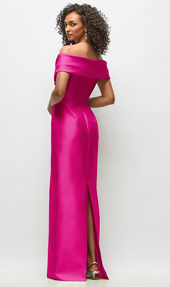 Back View - Think Pink Draped Wrap Off-the-Shoulder Satin Column Floral Maxi Dress