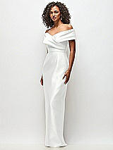 Side View Thumbnail - White Draped Wrap Off-the-Shoulder Satin Column Floral Maxi Dress