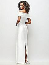 Rear View Thumbnail - White Draped Wrap Off-the-Shoulder Satin Column Floral Maxi Dress