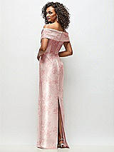 Rear View Thumbnail - Bow And Blossom Print Draped Wrap Off-the-Shoulder Satin Column Maxi Dress