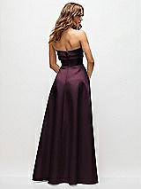 Rear View Thumbnail - Deep Plum Strapless Twist Cuff Neck Satin Maxi Dress with Basque-Waist & Full Skirt