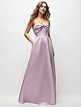 Front View Thumbnail - Suede Rose Strapless Twist Cuff Neck Satin Maxi Dress with Basque-Waist & Full Skirt
