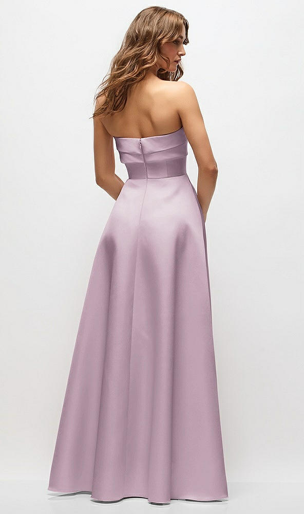 Back View - Suede Rose Strapless Twist Cuff Neck Satin Maxi Dress with Basque-Waist & Full Skirt