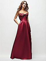 Front View Thumbnail - Burgundy Strapless Twist Cuff Neck Satin Maxi Dress with Basque-Waist & Full Skirt