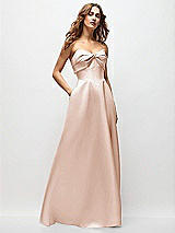 Front View Thumbnail - Cameo Strapless Twist Cuff Neck Satin Maxi Dress with Basque-Waist & Full Skirt