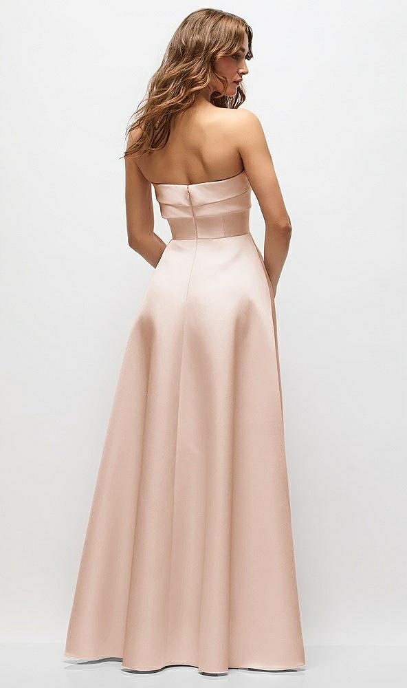 Back View - Cameo Strapless Twist Cuff Neck Satin Maxi Dress with Basque-Waist & Full Skirt
