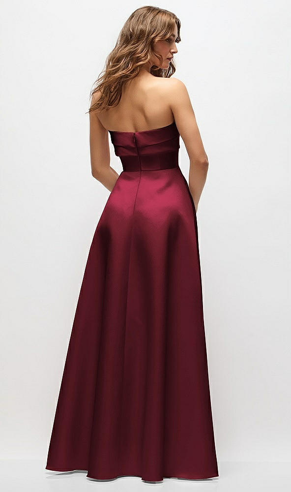 Back View - Cabernet Strapless Twist Cuff Neck Satin Maxi Dress with Basque-Waist & Full Skirt