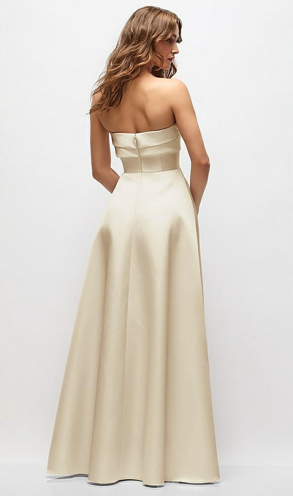 Back View - Champagne Strapless Twist Cuff Neck Satin Maxi Dress with Basque-Waist & Full Skirt