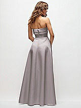 Rear View Thumbnail - Cashmere Gray Strapless Twist Cuff Neck Satin Maxi Dress with Basque-Waist & Full Skirt