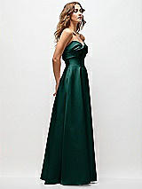 Side View Thumbnail - Evergreen Strapless Twist Cuff Neck Satin Maxi Dress with Basque-Waist & Full Skirt