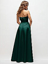 Rear View Thumbnail - Evergreen Strapless Twist Cuff Neck Satin Maxi Dress with Basque-Waist & Full Skirt