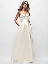 Front View Thumbnail - Ivory Strapless Twist Cuff Neck Satin Maxi Dress with Basque-Waist & Full Skirt