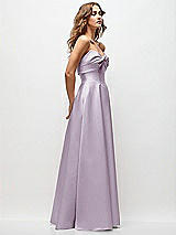 Side View Thumbnail - Lilac Haze Strapless Twist Cuff Neck Satin Maxi Dress with Basque-Waist & Full Skirt