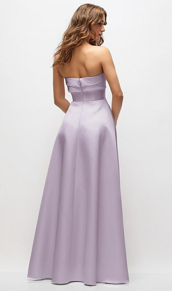 Back View - Lilac Haze Strapless Twist Cuff Neck Satin Maxi Dress with Basque-Waist & Full Skirt
