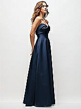 Side View Thumbnail - Midnight Navy Strapless Twist Cuff Neck Satin Maxi Dress with Basque-Waist & Full Skirt