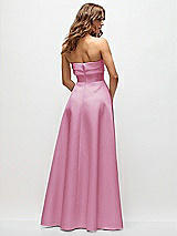 Rear View Thumbnail - Powder Pink Strapless Twist Cuff Neck Satin Maxi Dress with Basque-Waist & Full Skirt