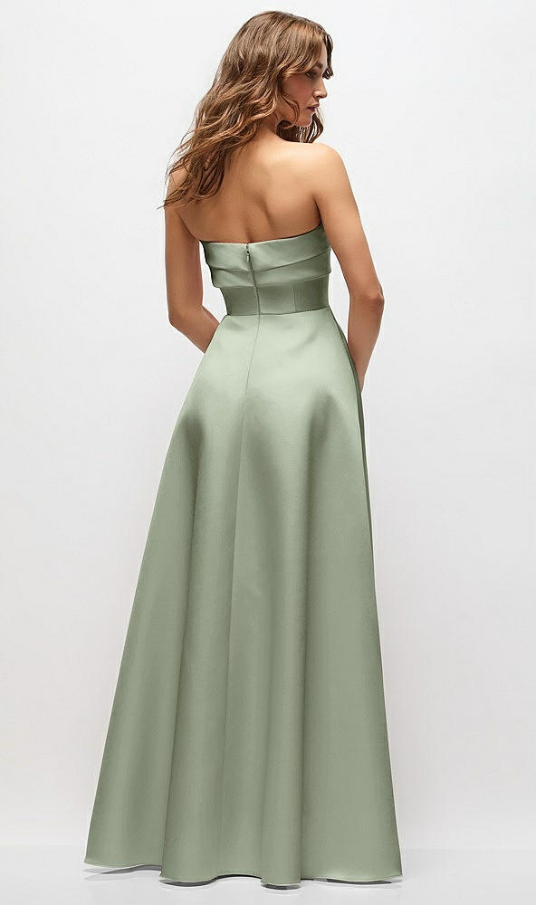 Back View - Sage Strapless Twist Cuff Neck Satin Maxi Dress with Basque-Waist & Full Skirt