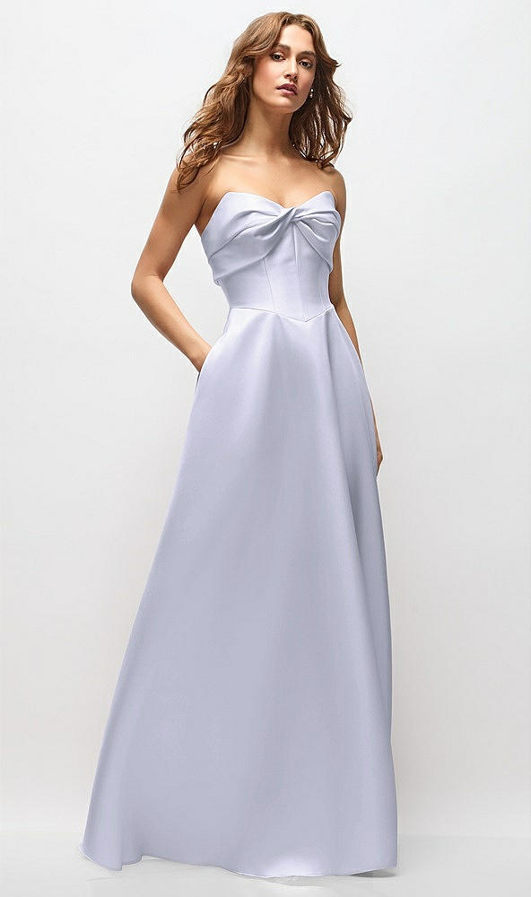 Front View - Silver Dove Strapless Twist Cuff Neck Satin Maxi Dress with Basque-Waist & Full Skirt