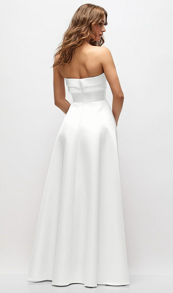 Back View - White Strapless Twist Cuff Neck Satin Maxi Dress with Basque-Waist & Full Skirt