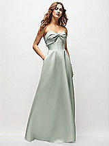 Front View Thumbnail - Willow Green Strapless Twist Cuff Neck Satin Maxi Dress with Basque-Waist & Full Skirt