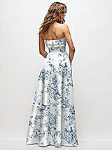 Rear View Thumbnail - Cottage Rose Larkspur Strapless Twist Cuff Neck Floral Satin Maxi Dress with Basque-Waist & Full Skirt