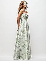 Side View Thumbnail - Sage Cottage Rose Strapless Twist Cuff Neck Floral Satin Maxi Dress with Basque-Waist & Full Skirt