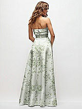 Rear View Thumbnail - Sage Cottage Rose Strapless Twist Cuff Neck Floral Satin Maxi Dress with Basque-Waist & Full Skirt