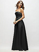 Side View Thumbnail - Black Strapless Hand-Pleated Bodice Satin Maxi Dress with Full Pleated Skirt