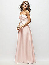 Side View Thumbnail - Blush Strapless Hand-Pleated Bodice Satin Maxi Dress with Full Pleated Skirt