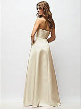 Rear View Thumbnail - Champagne Strapless Hand-Pleated Bodice Satin Maxi Dress with Full Pleated Skirt