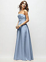 Side View Thumbnail - Cloudy Strapless Hand-Pleated Bodice Satin Maxi Dress with Full Pleated Skirt