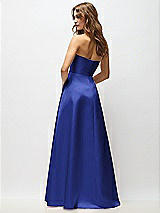 Rear View Thumbnail - Cobalt Blue Strapless Hand-Pleated Bodice Satin Maxi Dress with Full Pleated Skirt