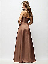 Rear View Thumbnail - Cognac Strapless Hand-Pleated Bodice Satin Maxi Dress with Full Pleated Skirt