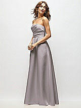 Side View Thumbnail - Cashmere Gray Strapless Hand-Pleated Bodice Satin Maxi Dress with Full Pleated Skirt