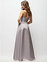 Rear View Thumbnail - Cashmere Gray Strapless Hand-Pleated Bodice Satin Maxi Dress with Full Pleated Skirt