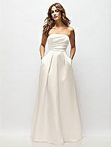 Front View Thumbnail - Ivory Strapless Hand-Pleated Bodice Satin Maxi Dress with Full Pleated Skirt
