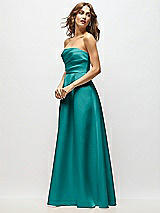 Side View Thumbnail - Jade Strapless Hand-Pleated Bodice Satin Maxi Dress with Full Pleated Skirt