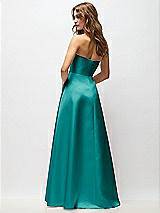 Rear View Thumbnail - Jade Strapless Hand-Pleated Bodice Satin Maxi Dress with Full Pleated Skirt