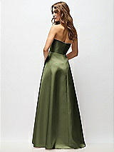 Rear View Thumbnail - Olive Green Strapless Hand-Pleated Bodice Satin Maxi Dress with Full Pleated Skirt