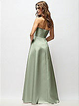 Rear View Thumbnail - Sage Strapless Hand-Pleated Bodice Satin Maxi Dress with Full Pleated Skirt
