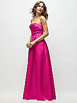 Side View Thumbnail - Think Pink Strapless Hand-Pleated Bodice Satin Maxi Dress with Full Pleated Skirt